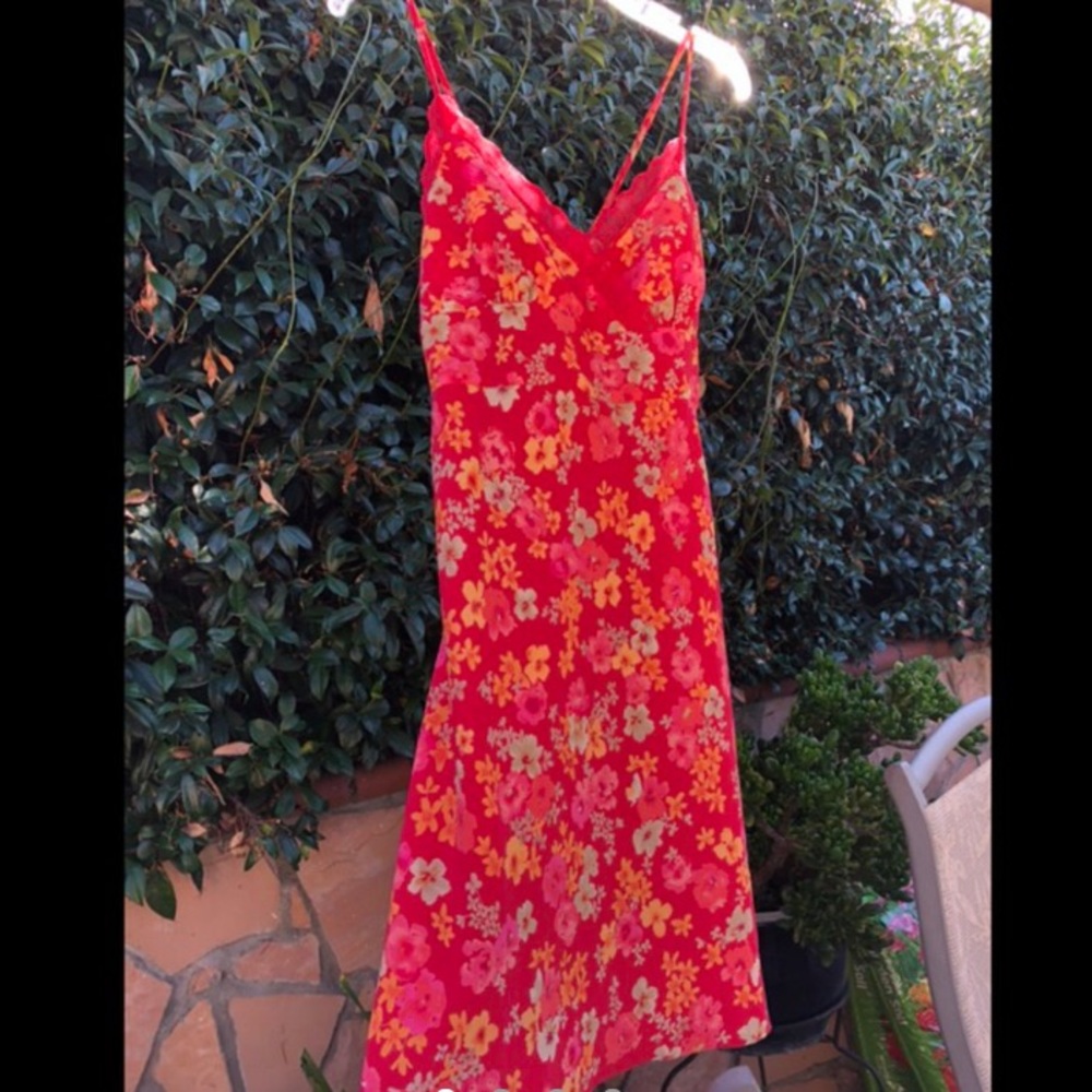 Express hot pink lace dress with cross strap back